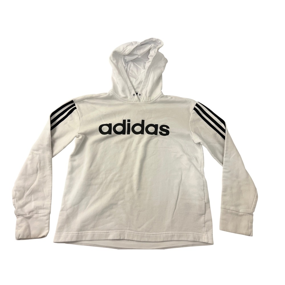 Adidas Girls White Essentials Linear Logo Hoodie Sweatshirt Size XL 16/18